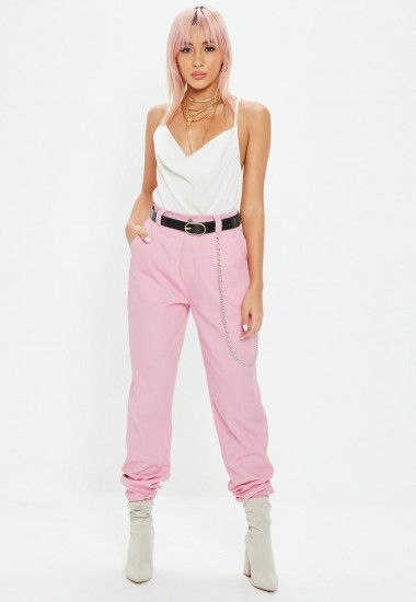 Missguided pink chain detail cargo trousers