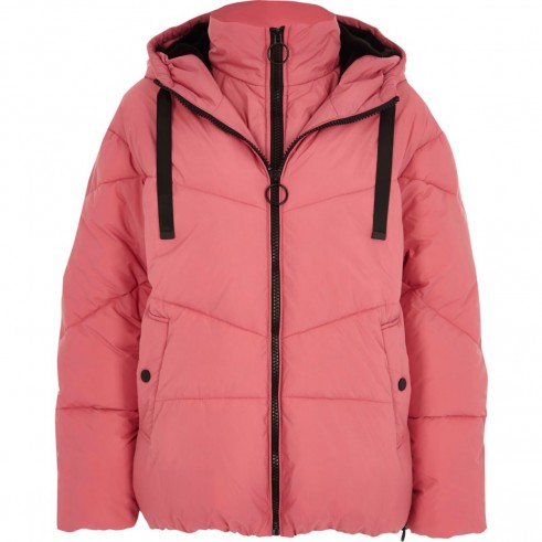 River Island Pink double layer hooded puffer jacket ~ warm winter jackets