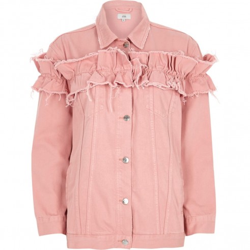 River Island Pink frill oversized denim jacket ~ ruffled jackets