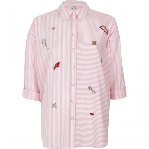 River Island Pink mixed stripe jewel embellished shirt ~ jewelled shirts