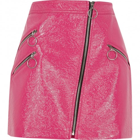 River Island Pink vinyl hoop zip mini skirt ~ shiny fuchsia skirts