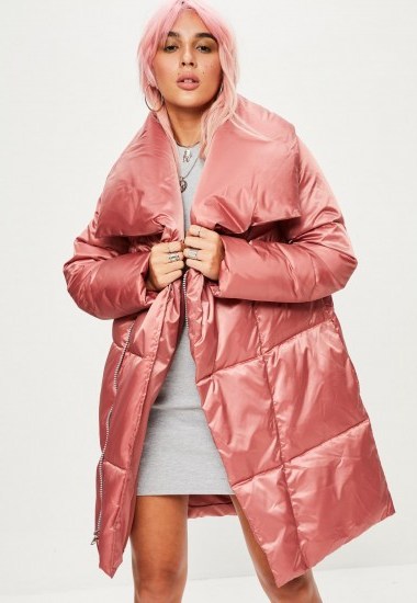 Missguided pink waterfall puffer jacket | shiny padded coats - flipped