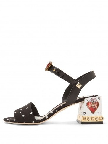 DOLCE & GABBANA Embellished block heel polka-dot print sandals - flipped