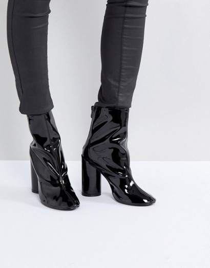 Public Desire Impact Black Patent High Cut Ankle Boots – high shine