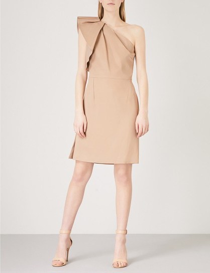 REISS Selika one-shoulder crepe dress in True Camel | chic party dresses - flipped