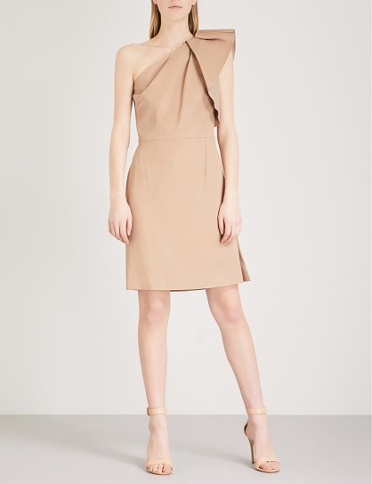 REISS Selika one-shoulder crepe dress in True Camel | chic party dresses
