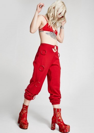 Riccetti Clothing BELLY RING PANTS | red cut-out trousers - flipped