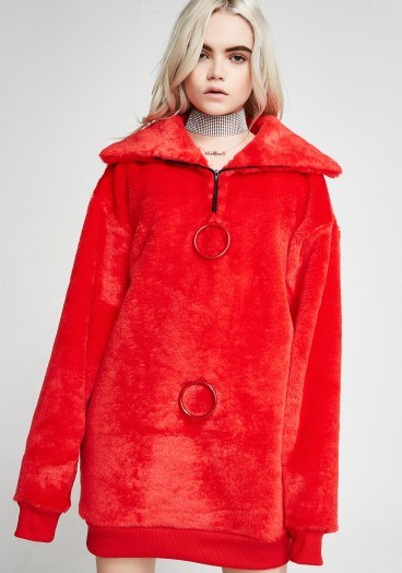 Riccetti Clothing DON’T WORRY IT’S FAKE HOODIE | fluffy red oversized pullovers - flipped