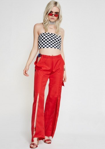 Riccetti Clothing OPEN CARGO PANTS | red front slit trousers - flipped