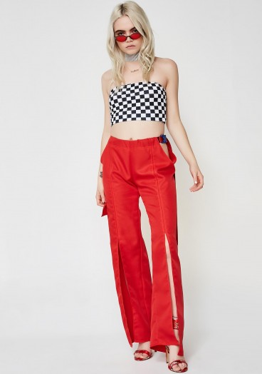 Riccetti Clothing OPEN CARGO PANTS | red front slit trousers