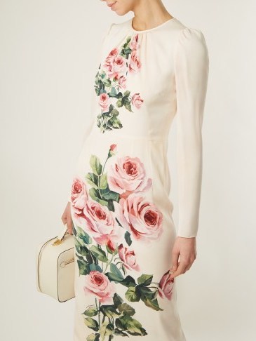 DOLCE & GABBANA Rose-print cream silk-blend dress ~ feminine dresses - flipped