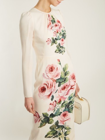 DOLCE & GABBANA Rose-print cream silk-blend dress ~ feminine dresses