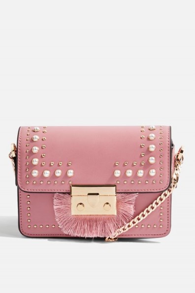Topshop Rosie Pearl Fringe Cross Body Bag | small pink crossbody bags