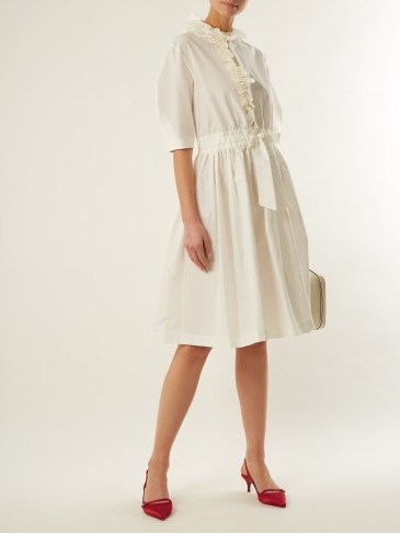 LANVIN Ruffle-trimmed drawstring-waist cotton-blend dress ~ luxe dresses ~ feminine style - flipped