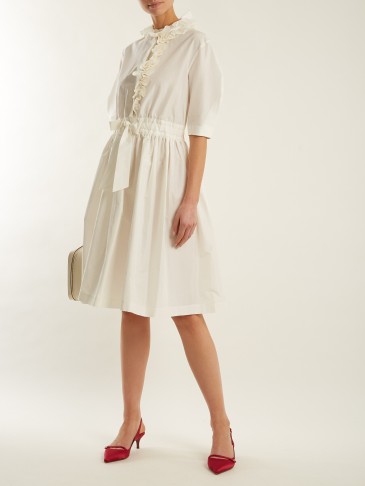 LANVIN Ruffle-trimmed drawstring-waist cotton-blend dress ~ luxe dresses ~ feminine style