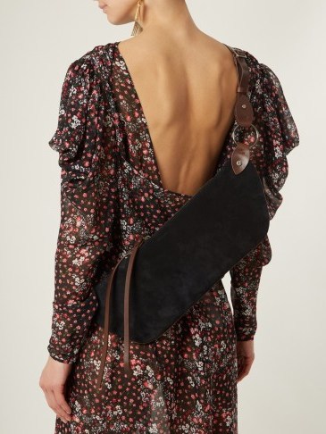SAINT LAURENT Saharienne suede cross-body bag ~ stylish black crossbody bags - flipped
