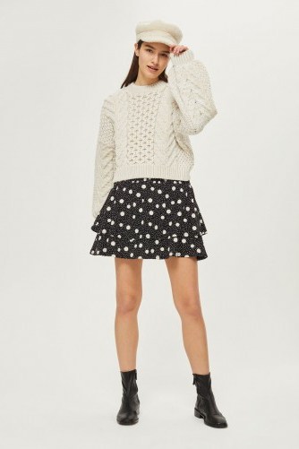 Topshop Shirred Tiered Spotted Skirt | monochrome spotty skirts - flipped