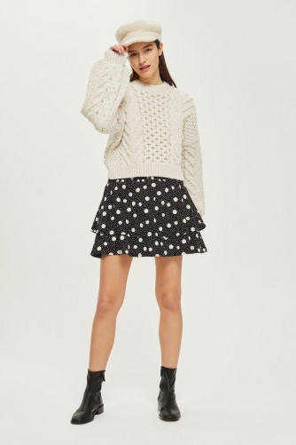 Topshop Shirred Tiered Spotted Skirt | monochrome spotty skirts