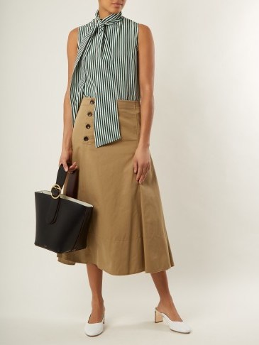 JOSEPH Side-button camel cotton-chino midi skirt ~ soft pleats - flipped