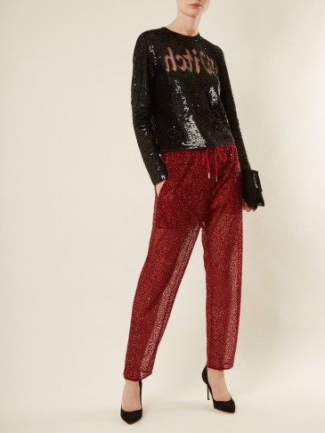 ASHISH Straight-leg bead and sequin-embellished trousers ~ sheer red sparkly pants - flipped