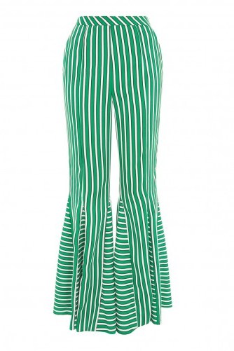 Topshop Stripe Flare Trousers / striped green extreme flares - flipped