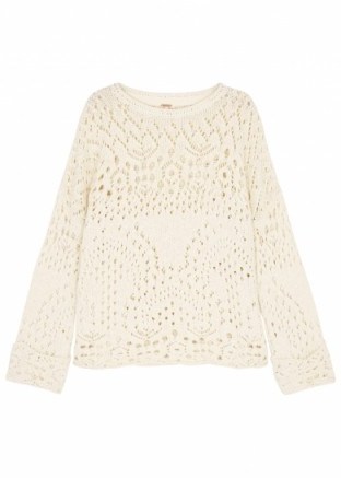 FREE PEOPLE Sweet Sunny Days chunky-knit cotton blend jumper | ivory dropped shoulder jumpers | boho chic - flipped