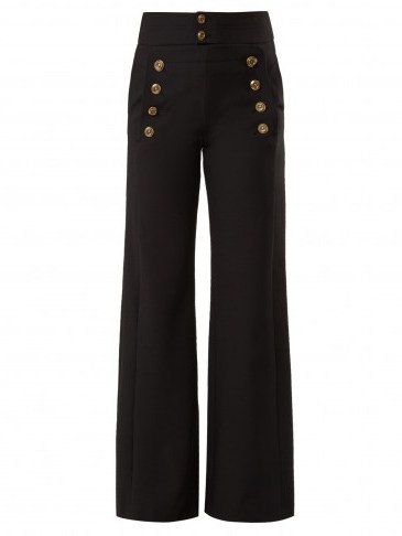 CHLOÉ Tailored wool-blend sailor trousers | black front embellished button panta - flipped