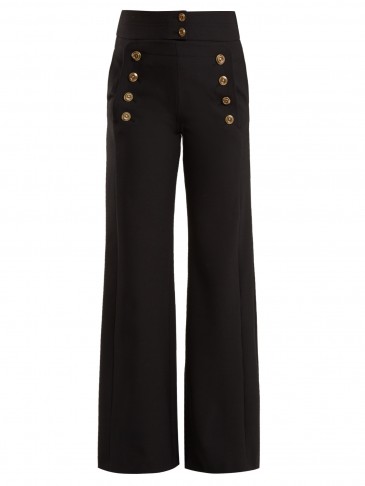 CHLOÉ Tailored wool-blend sailor trousers | black front embellished button panta