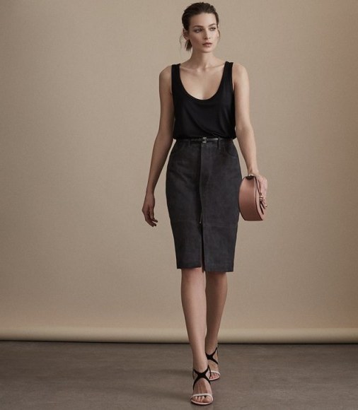 REISS TAMMI SUEDE SKIRT CHARCOAL / pencil skirts - flipped