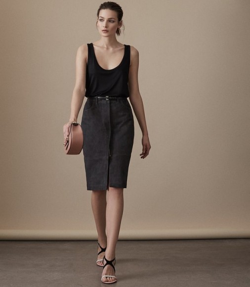 REISS TAMMI SUEDE SKIRT CHARCOAL / pencil skirts