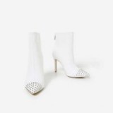 EGO Tempo Studded Toe Detail Sock Boot In White Faux Leather / ankle boots with studs