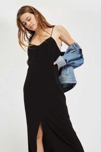 Topshop Tie Button Midi Slip Dress | black cami dresses - flipped