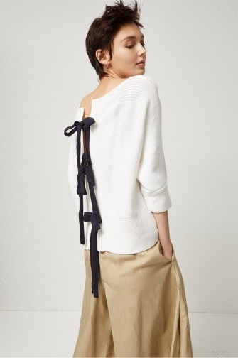 FRENCH CONNECTION TIE DETAIL MOZART SLASH NECK JUMPER | white back bow jumpers - flipped