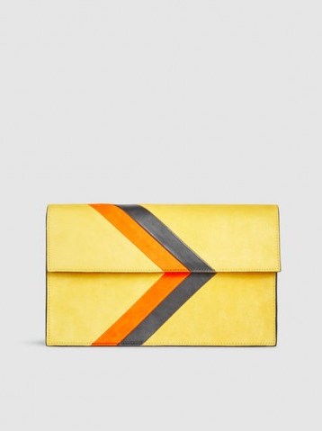 TOMASINI‎ Gordon Striped Yellow Suede And Leather Clutch - flipped