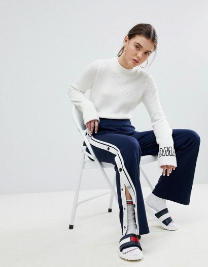 Tommy Jeans Snap Pant in Navy | blue and white stripe trousers | press stud sides