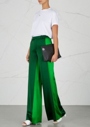 VALENTINO Two-tone green wide-leg satin trousers - flipped