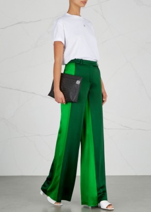 VALENTINO Two-tone green wide-leg satin trousers