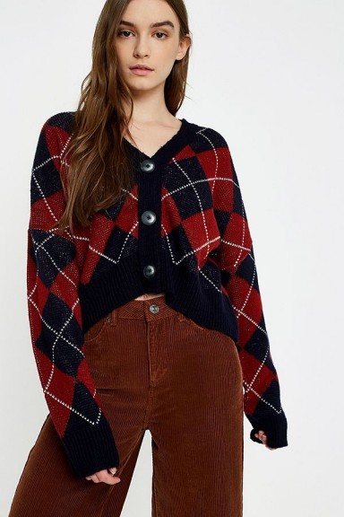 UO Argyle Button-Down Cardigan | cropped vintage style cardigans