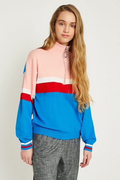 UO Colour-Blocked Zip-Up Funnel Neck Jumper | multi-coloured jumpers