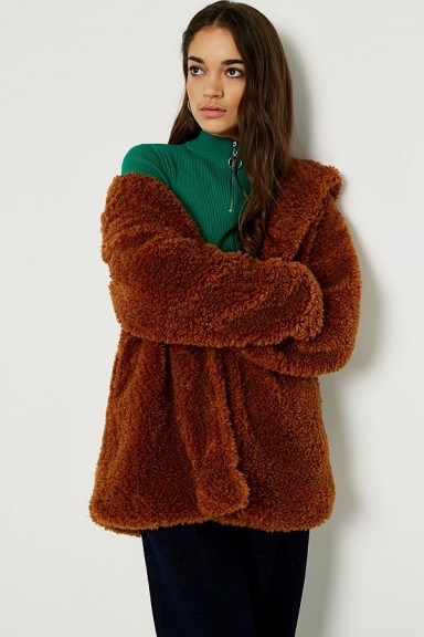 UO Teddy Brown Hooded Jacket | winter jackets - flipped