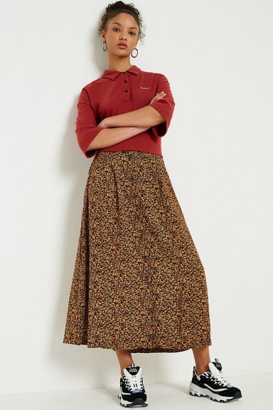 Urban Renewal Vintage Remnants Brown Floral Midi Skirt | brown printed skirts