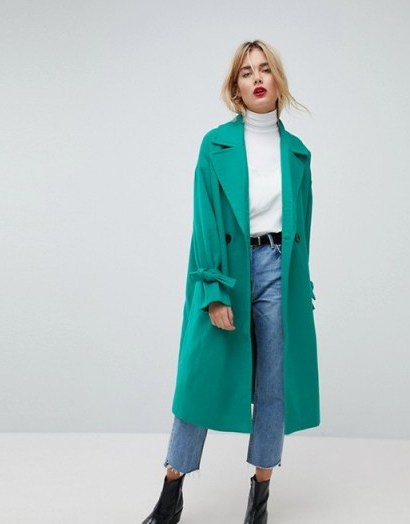 Vero Moda Green Coat With Sleeve Detail ~ tie cuff coats - flipped