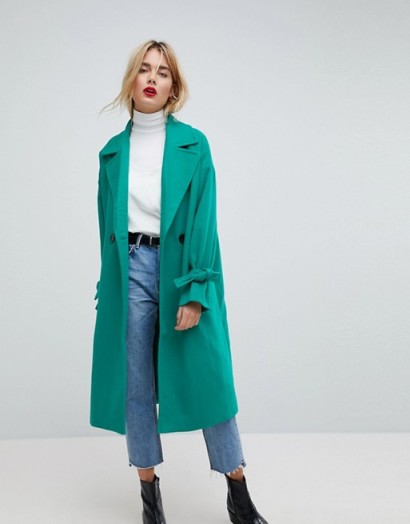 Vero Moda Green Coat With Sleeve Detail ~ tie cuff coats