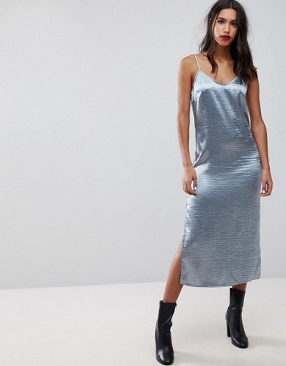 Vero Moda Satin V-Neck Cami Dress | slinky blue slip dresses - flipped
