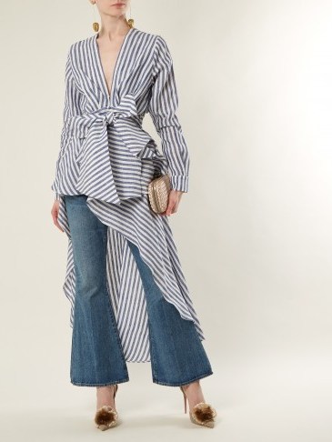 JOHANNA ORTIZ V-neck striped linen top ~ long asymmetric tops ~ chic fashion - flipped
