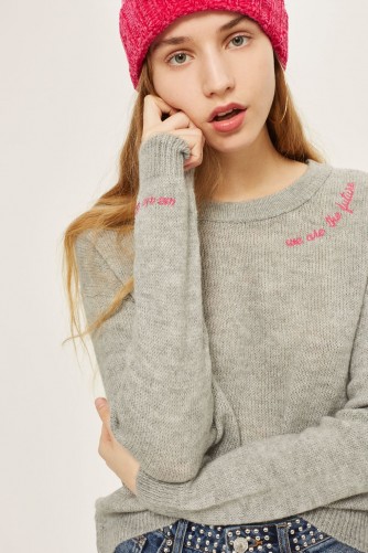 Topshop ‘We Are the Future’ Embroidered Jumper | grey slogan sweaters