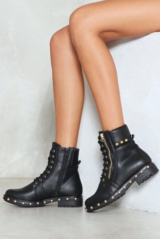 Nasty Gal Whatever Works For You Studded Boot – black stud embellished ankle boots - flipped