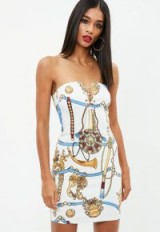 MISSGUIDED white chain print strapless denim dress – going out dresses