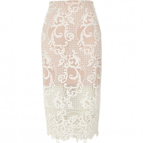 River Island White lace pencil skirt – semi sheer skirts - flipped