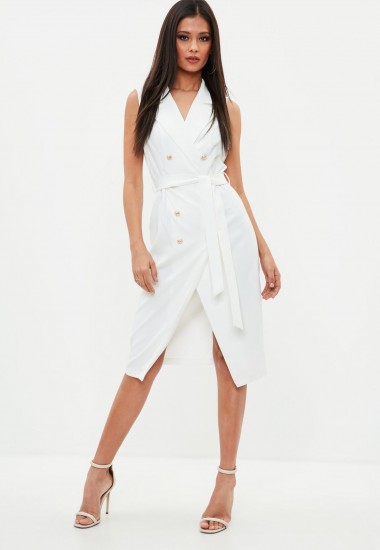 MISSGUIDED white sleeveless belted midi blazer dress
